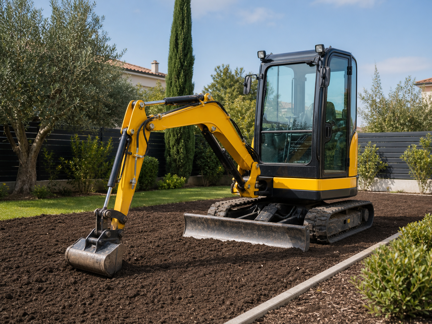 Livraison de terre végétale en vrac dans un jardin autour de Toulouse